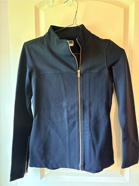 Structured Navy Zip Bomber Jacket with Zip Closure